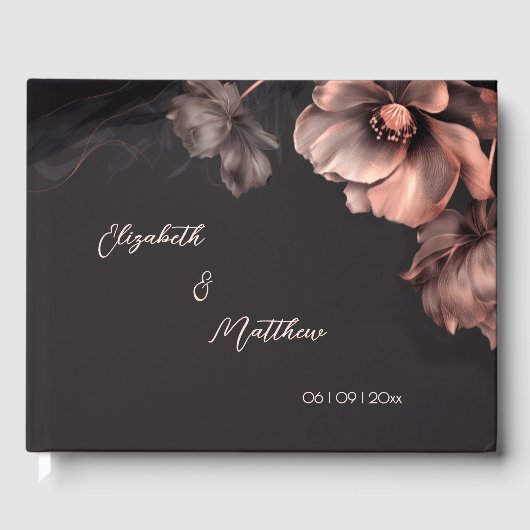 Livre D'or Pink Shiny Flower Black | Wedding (Recto)