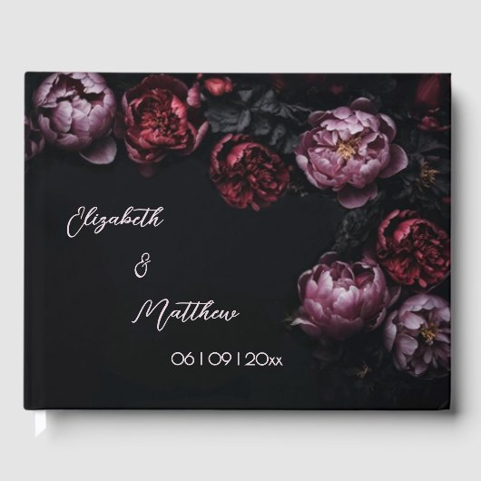 Livre D'or Pink Shiny Flower Black | Wedding (Recto)