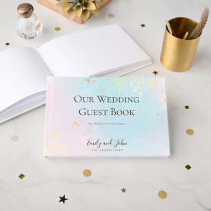 Livre D'or Pink Turquoise Blue Watercolor Gold Noms Date Mari