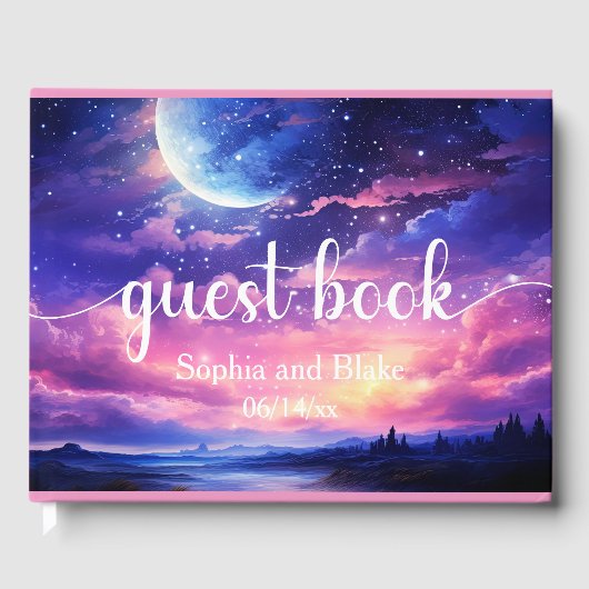 Livre D'or Pleine lune céleste étoiles nuages Mariage mystiqu (Recto)