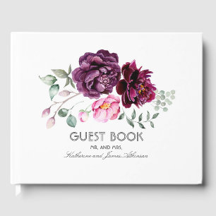 Livre D'or Plum violet bouquet floral Mariage d'aquarelle