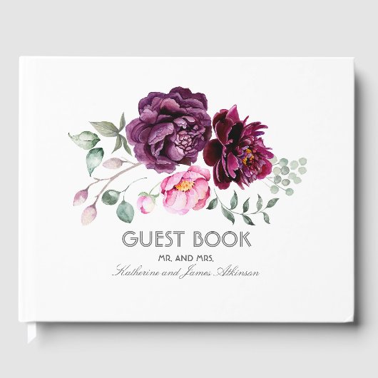 Livre D'or Plum violet bouquet floral Mariage d'aquarelle (Recto)