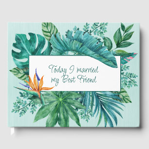 Livre D'or Plumeria et Tropical Green Feuille Mariage