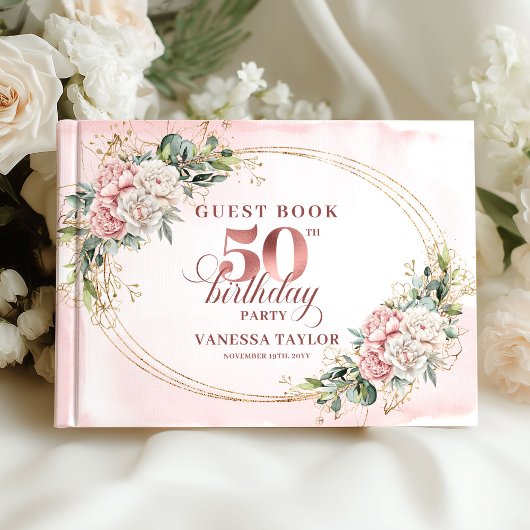 Livre D'or Polished Blush Greenery 50th Birthday Guestbook