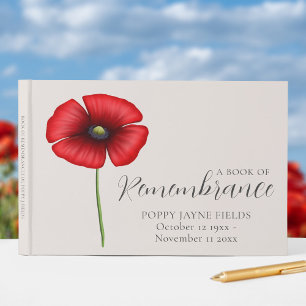 Livre D'or Poppy Souvenir Funérailles Memorial Guest Book