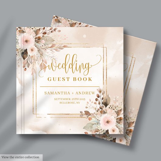 Livre D'or Poudre rose ivoire et or Boho Mariage d'automne