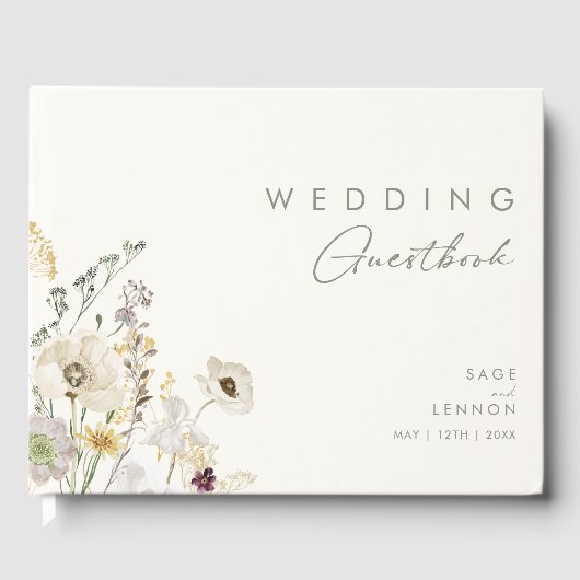 Livre D'or Pré Fleur sauvage lunaire | Mariage ivoire (Recto)