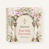 Livre d'or Première Communion fleurs roses arche (Devant)