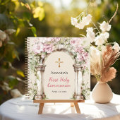 Livre d'or Première Communion fleurs roses arche