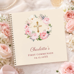 Livre d'or Première Communion floral rose ivoire t