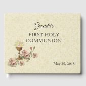 Livre D'or Première Sainte Communion Chalice Hôte Fleurs Rose (Recto)