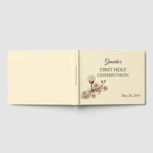 Livre D'or Première Sainte Communion Chalice Hôte Fleurs Rose (Complet)