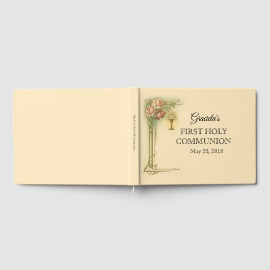 Livre D'or Première Sainte Communion Chalice Hôte Roses Rose (Complet)