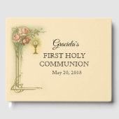 Livre D'or Première Sainte Communion Chalice Hôte Roses Rose (Recto)
