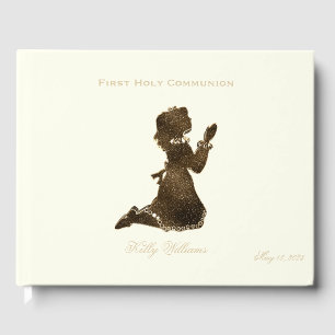 Livre D'or Première Sainte Communion priant fille or Élégant