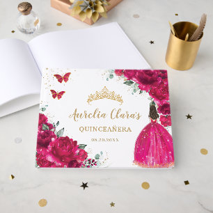 Livre D'or Princess QUINCEANERA Fuchsia Floral rose chaud