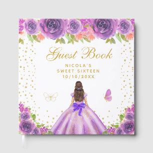 Livre D'or Princesse aux Cheveux Bruns Fleur Violette Sweet S