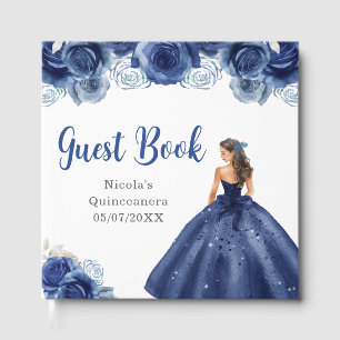Livre D'or Princesse florale en robe bleue marine Quinceanera