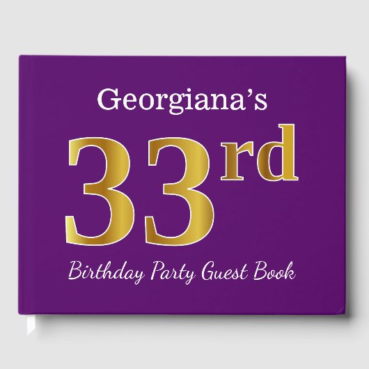 Livre D'or Purple, Faux Gold 33e fête d'anniversaire; Nom per (Recto)