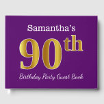 Livre D'or Purple, Faux Gold 90th Birthday Party; Nom personn<br><div class="desc">Ce livre d'or est orné du numéro ordinal "90e" avec un aspect faux or. Il comporte également un nom personnalisé et un arrière - plan de couleur violette. Il pourrait être utilisé à une fête pour quelqu'un célébrant son quatre-vingt-dixième anniversaire. [~Z0000057]</div>