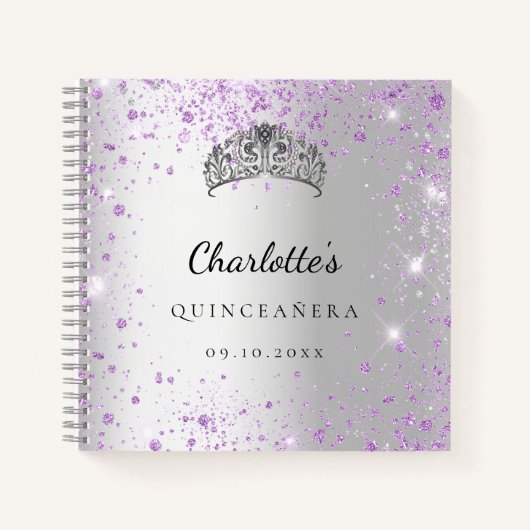 Livre d'or Quinceañera argent violet parties scint (Devant)
