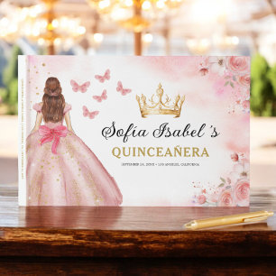 Livre D'or Quinceañera Blush Floral Princess Butterflies Gold