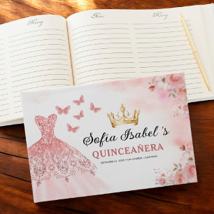 Livre D'or Quinceañera Blush Floral Princess Butterflies Gold