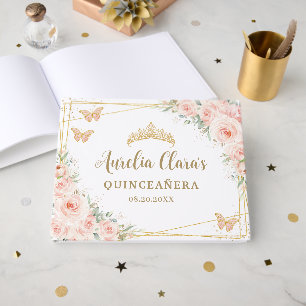 Livre D'or Quinceanera Blush rose Floral Papillons Or 15