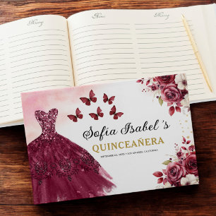 Livre D'or Quinceañera Burgundy Gold Princess Floral