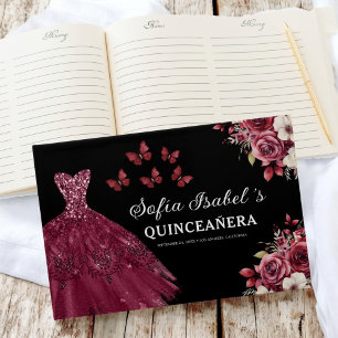 Livre D'or Quinceañera Burgundy Gold Princess Floral