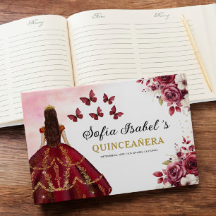 Livre D'or Quinceañera Burgundy Gold Princess Floral