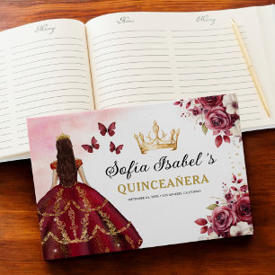 Livre D'or Quinceañera Burgundy Gold Princess Floral