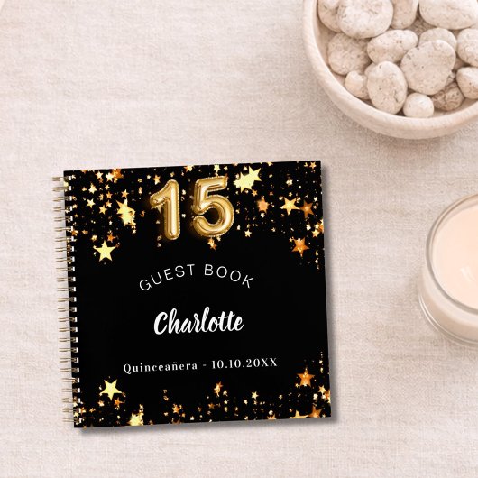 Livre d'or Quinceanera étoiles noires or