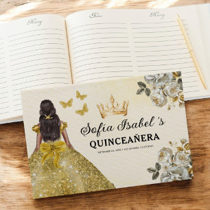 Livre D'or Quinceañera Gold Princess Floral Papillons