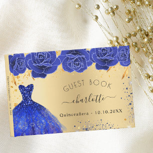 Livre D'or Quinceanera or bleu roi robe fleurs parties scinti