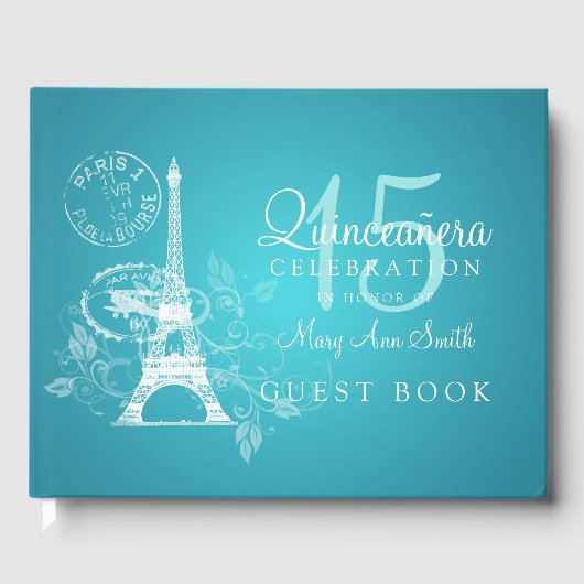 Livre d'or Quinceanera Party Paris Turquoise (Recto)