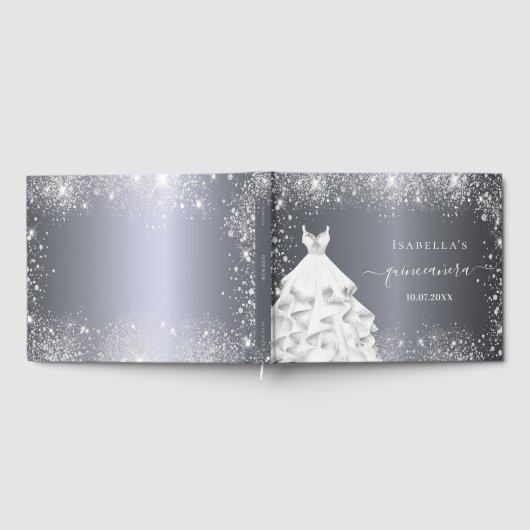 Livre D'or Quinceanera robe blanche argent parties scintillan (Complet)