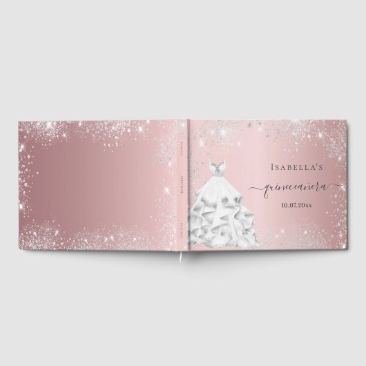 Livre D'or Quinceanera robe blanche rose pâle rose parties sc (Complet)
