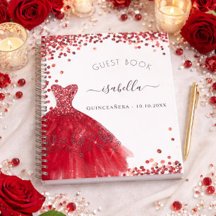 Livre d'or Quinceanera robe blanche rouge paillett