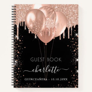 Livre d'or Quinceanera rose noir ballons d'or