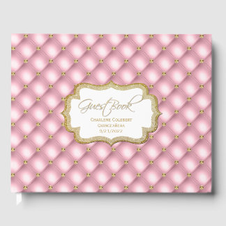Livre D'or Quinceañera rosée et dorée