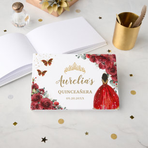 Livre D'or Quinceanera Rouge Floral Roses Brown princesse rob