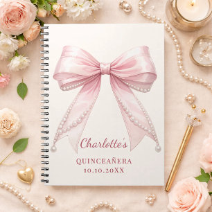 Livre d'or Quinceanera ruban rose perles ivoire