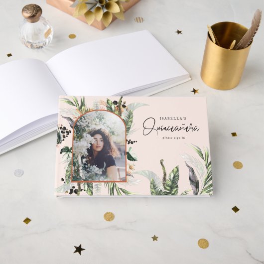 Livre D'or Quinceañera | Verdure & Terra Cotta Jungle (Recto ouvert)