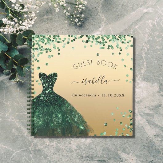 Livre d'or Quinceanera vert émeraude robe
