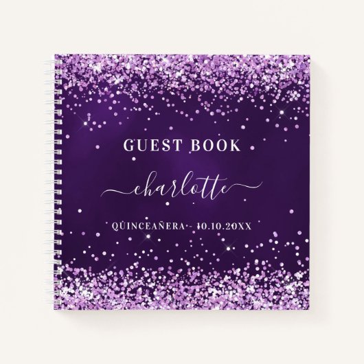 Livre d'or Quinceanera violet nom de la parties sc (Devant)