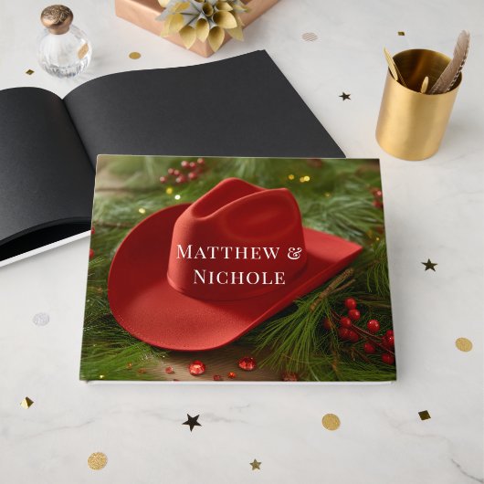 Livre D'or Red Christmas Cowboy Hat Wedding (Recto ouvert)