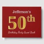 Livre D'or Red, Faux Gold 50th Birthday Party   Nom personnal<br><div class="desc">Ce livre d'or est orné du numéro ordinal "50th" avec un aspect faux or. Il comporte également un nom personnalisé et un arrière - plan de couleur rouge. Il pourrait être utilisé à une fête pour quelqu'un célébrant son cinquantième anniversaire. [~Z0000055]</div>
