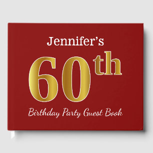 Livre D'or Red, Faux Gold 60th Birthday Party + Nom personnal