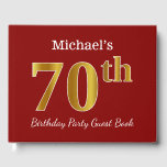 Livre D'or Red, Faux Gold 70th Birthday Party   Nom personnal<br><div class="desc">Ce livre d'or est orné du numéro ordinal "70e" avec un aspect faux or. Il comporte également un nom personnalisé et un arrière - plan de couleur rouge. Il pourrait être utilisé à une fête pour quelqu'un célébrant son soixante-dixième anniversaire. [~Z0000055]</div>